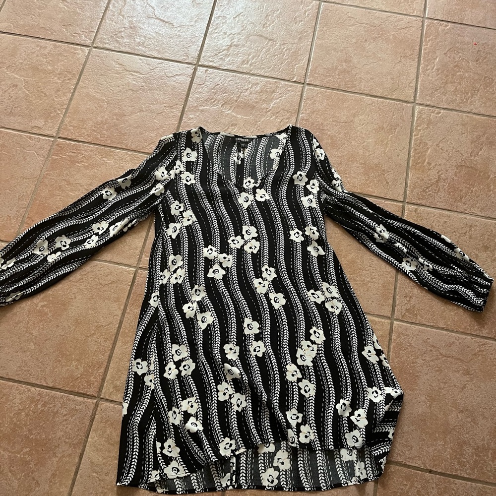 Express Flower Black and White Dress